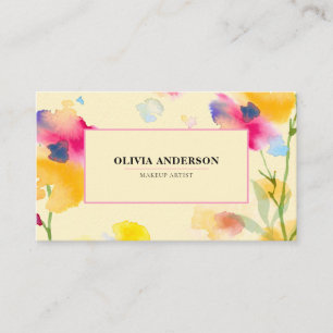 Watercolor Floral Pink Yellow Blue Modern Abstract Business Card