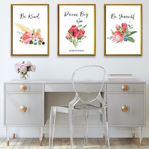 Watercolor Floral Positive Affirmation Custom Text Wall Art Sets