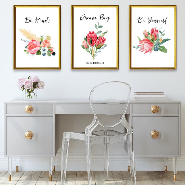 Watercolor Floral Positive Affirmation Custom Text Wall Art Sets (Creator Uploaded)