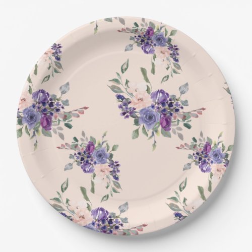 Watercolor Floral Pretty Flowers Purple Pink Paper Plates