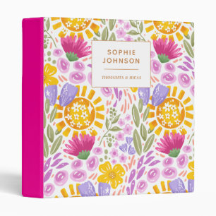 Watercolor Floral Pretty Personalized Colorful 3 Ring Binder