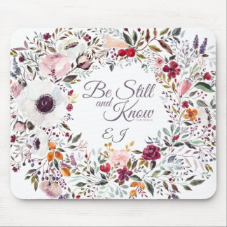Watercolor Floral Pretty Scripture Mongram Mouse Pad