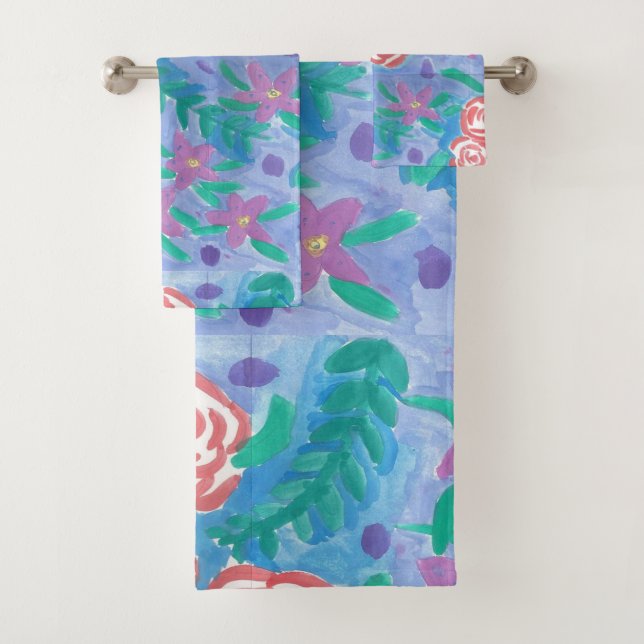 Watercolor Floral Print  Bath Towel Set (Insitu)