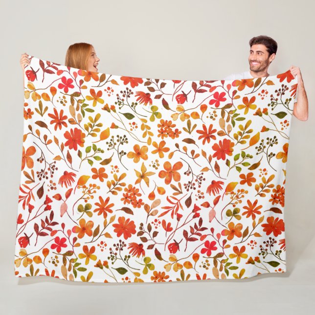 Watercolor Floral Print  Fleece Blanket (In Situ)