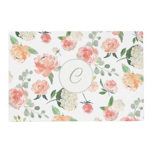 Watercolor Floral Print with Your Custom Monogram Placemat