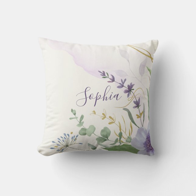 Watercolor floral Provence Lavander  Throw Pillow (Front)