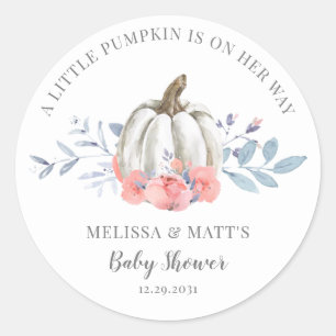 Watercolor Floral Pumpkin Baby Shower Classic Round Sticker