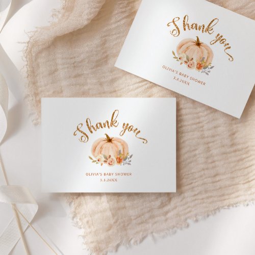Watercolor floral pumpkin baby shower thank you card