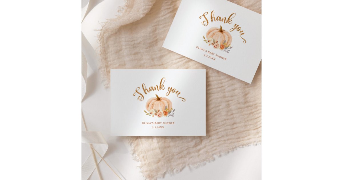 Watercolor floral pumpkin baby shower thank you card | Zazzle