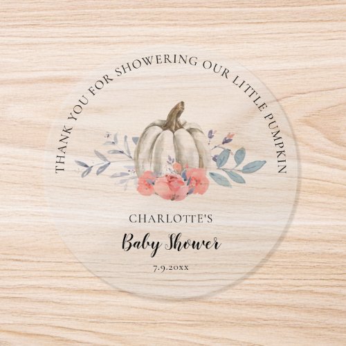 Watercolor Floral Pumpkin Fall Baby Shower  Classic Round Sticker