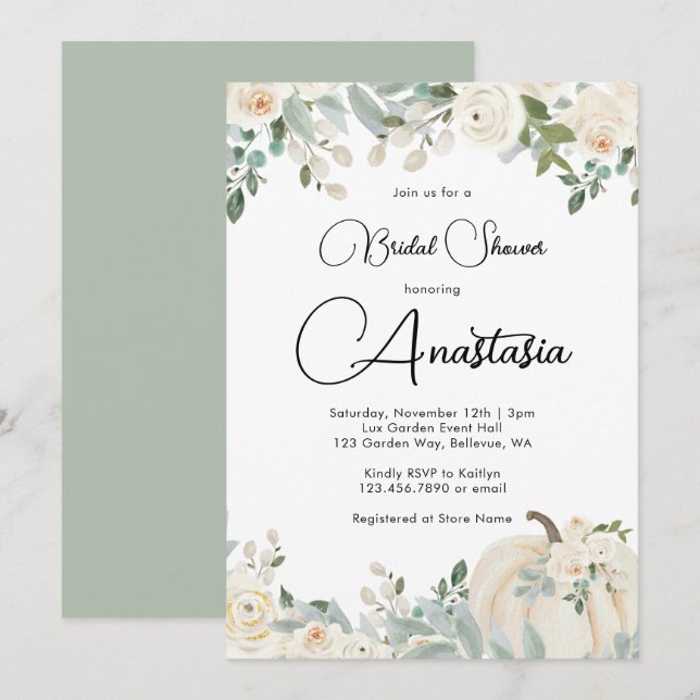 Watercolor Floral Pumpkin Fall Bridal Shower Invitation (Front/Back)
