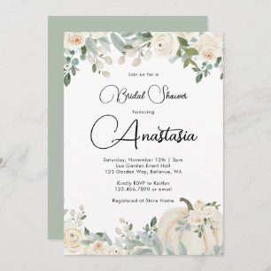 Watercolor Floral Pumpkin Fall Bridal Shower Invitation