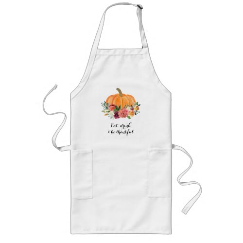 Watercolor Floral Pumpkin Thanksgiving Long Apron