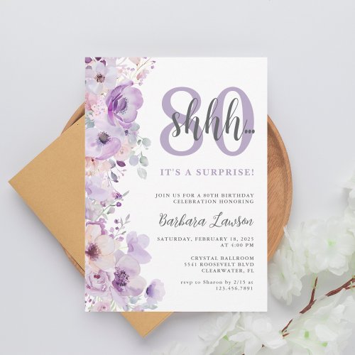 Watercolor Floral Purple 80th Birthday 