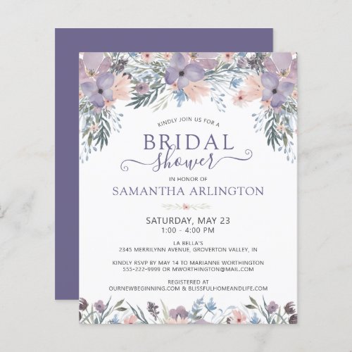 Watercolor Floral Purple Bridal Shower Invitation