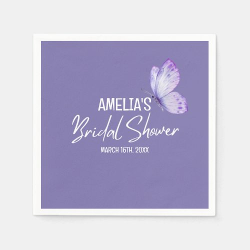 Watercolor floral purple butterfly bridal shower  napkins