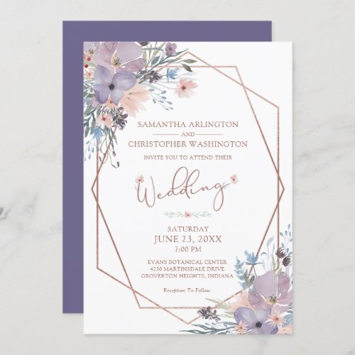 Watercolor Floral Purple Geometric Wedding Invitation