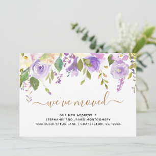 Watercolor Floral Purple Gold Moving Announcement