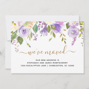 Watercolor Floral Purple Gold Moving Announcement