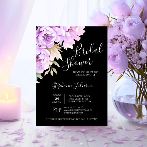 Watercolor Floral Purple Lavender Bridal Shower Invitation