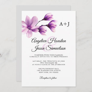 Watercolor Floral Purple Lavender Grey Wedding Invitation