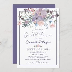 Watercolor Floral Purple Lilac Bridal Shower Invitation