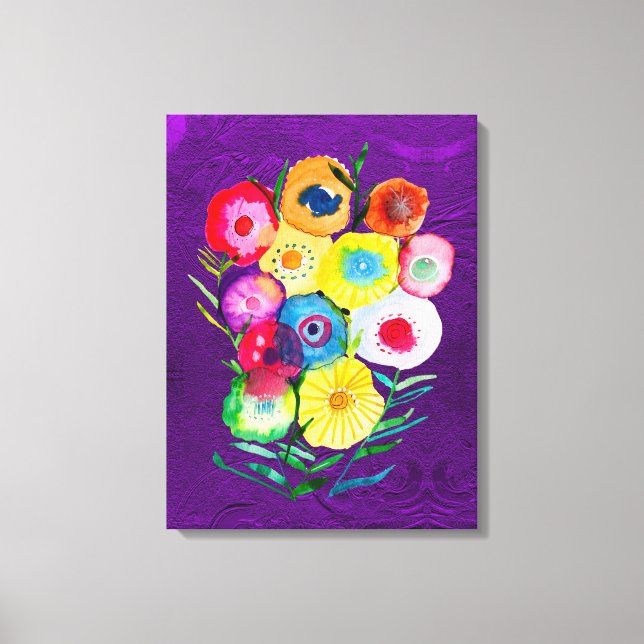 Watercolor floral purple lolly flowers canvas print (Front)