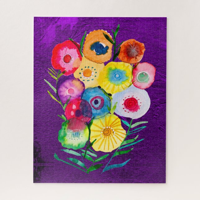 Watercolor floral purple lolly flowers jigsaw puzzle (Vertical)