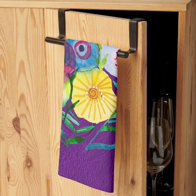 Watercolor floral purple lolly flowers kitchen towel (Thirds Fold)