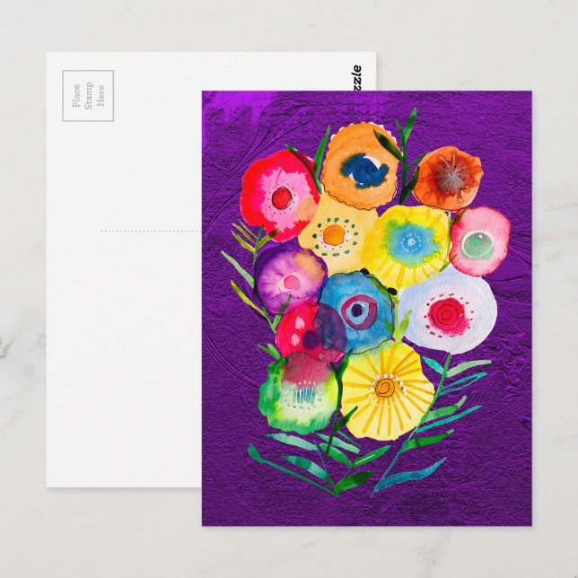 Watercolor floral purple lolly flowers postcard (Front/Back)