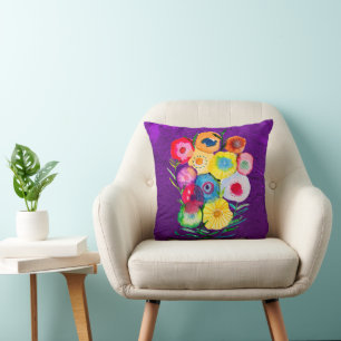 Watercolor floral purple lolly flowers throw pillow