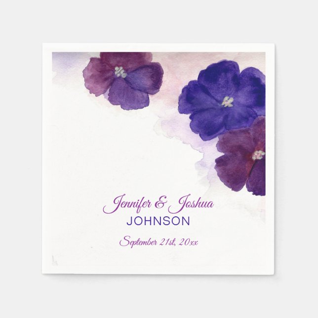 Watercolor Floral Purple Plum Violet Wedding Paper Napkins (Front)