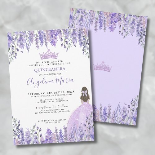 Watercolor Floral Purple Quinceanera Invitation