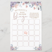 Watercolor Floral Purple Violet Baby Shower Bingo