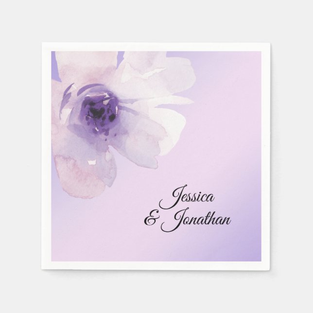 Watercolor Floral Purple Violet Lavender Wedding Napkins (Front)