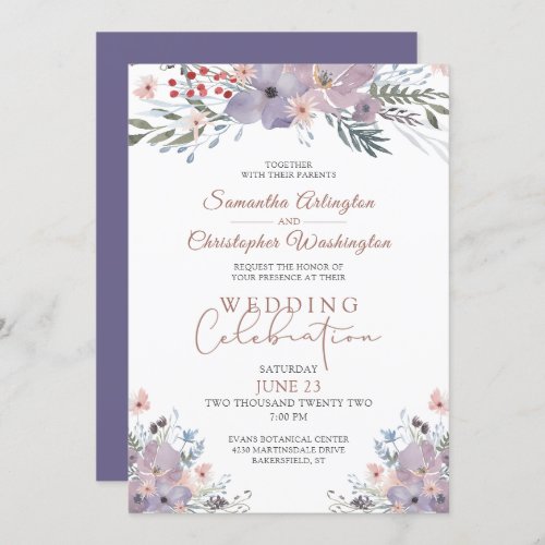 Watercolor Floral Purple Wedding Celebration Invitation