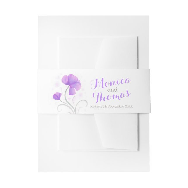 Watercolor floral purple wedding custom belly band (Front Example)