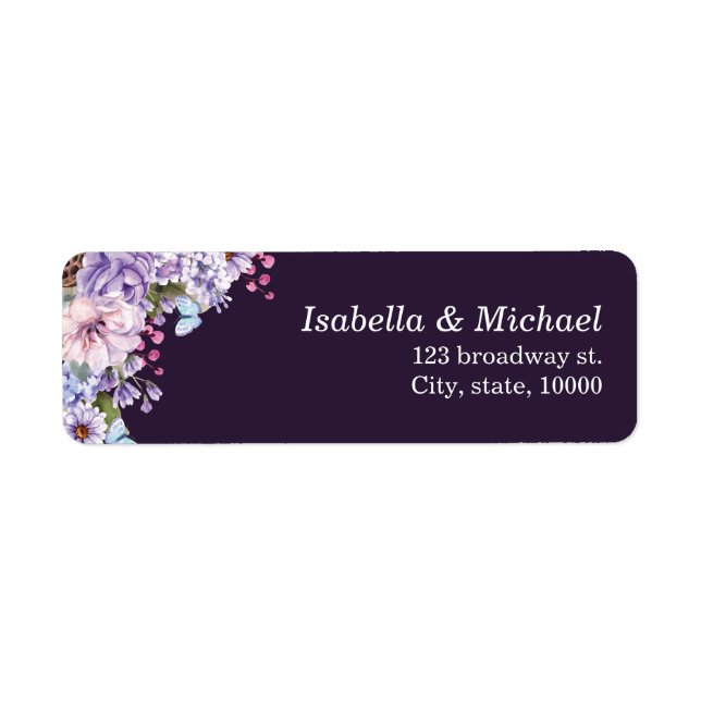 Watercolor Floral Purple Wedding Label (Front)