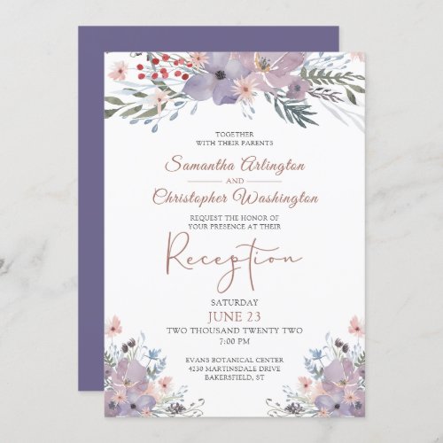 Watercolor Floral Purple Wedding Reception Invitation