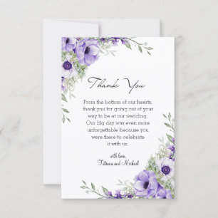 watercolor floral purple wedding thank you note card