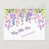 Watercolor Floral Purple Wisteria Save the Date Announcement Postcard (Front)