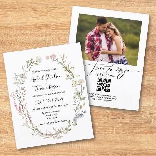 watercolor floral qr code photo wedding invitation