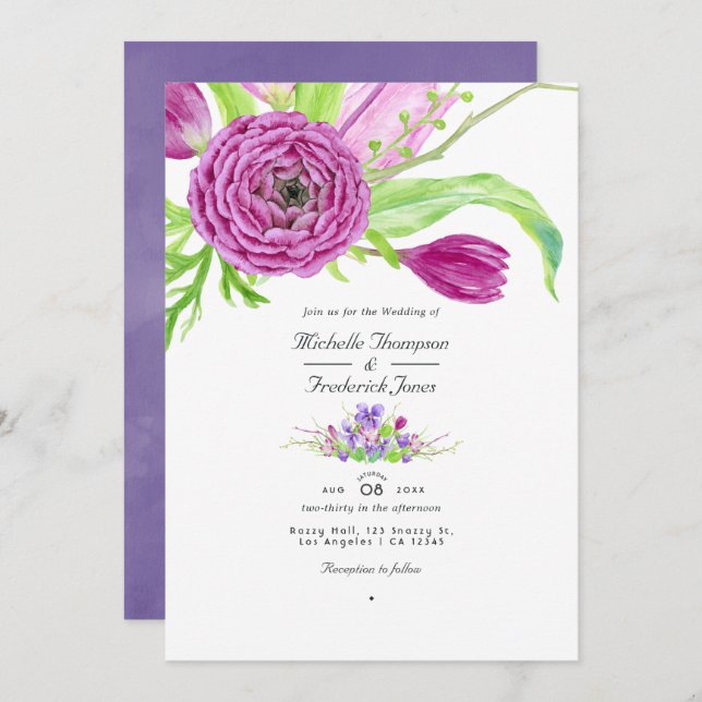 Watercolor Floral QR Code RSVP Spring Wedding Invitation (Front/Back)
