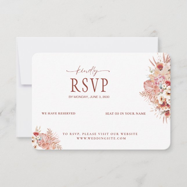 Watercolor Floral QR Code RSVP Wedding Card (Front)
