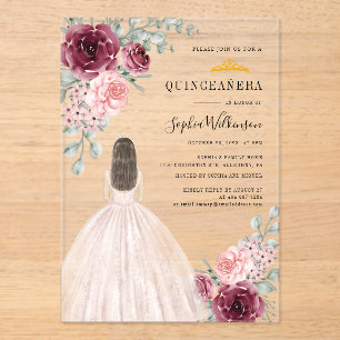 Watercolor Floral Quinceanera 15th Birthday Acrylic Invitations