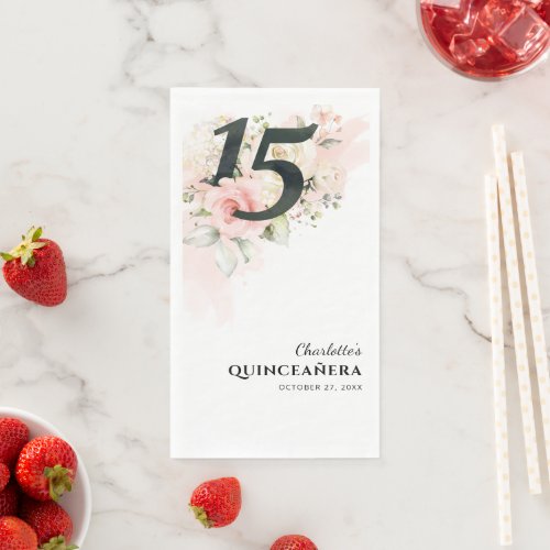 Watercolor Floral Quinceanera 15th Birthday Party Paper Guest Towels