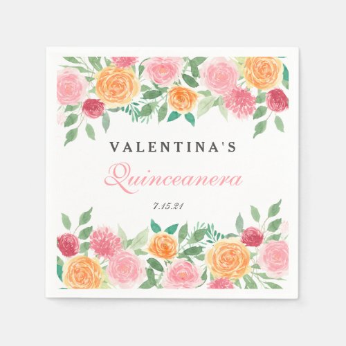 Watercolor Floral  Quinceanera Celebration Napkins