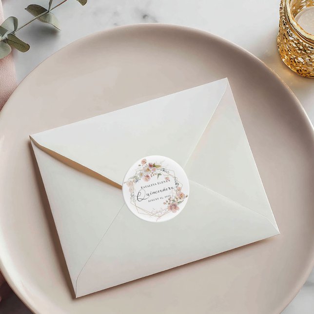 Watercolor Floral Quinceanera Classic Round Sticker (Creator Uploaded)