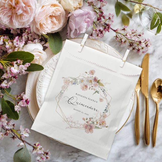 Watercolor Floral Quinceanera Favor Bag (Creator Uploaded)