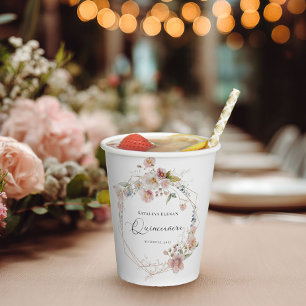Watercolor Floral Quinceanera Paper Cups